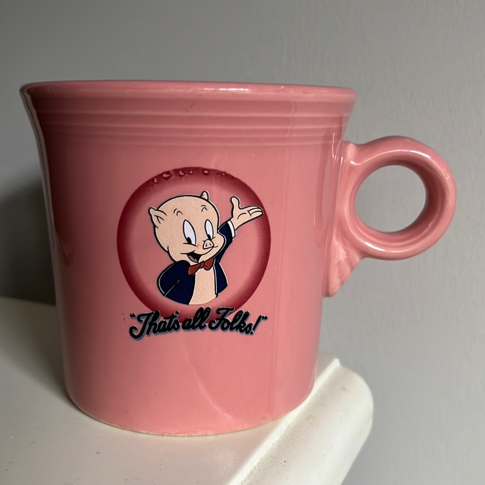 Vintage 1994 Looney Tunes Fiesta-ware Pink Porky Pig Coffee Mug